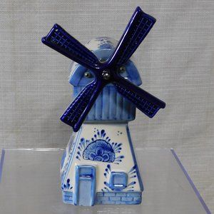 Vintage Elesva Blue Delft Windmill Music Box Made In Holland Fine Porcelain